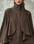 Chocolade hoge hals mini-jurk met cape-stijl panelen