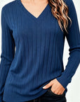 Stina | Gebreid V-hals shirt met medium stretch