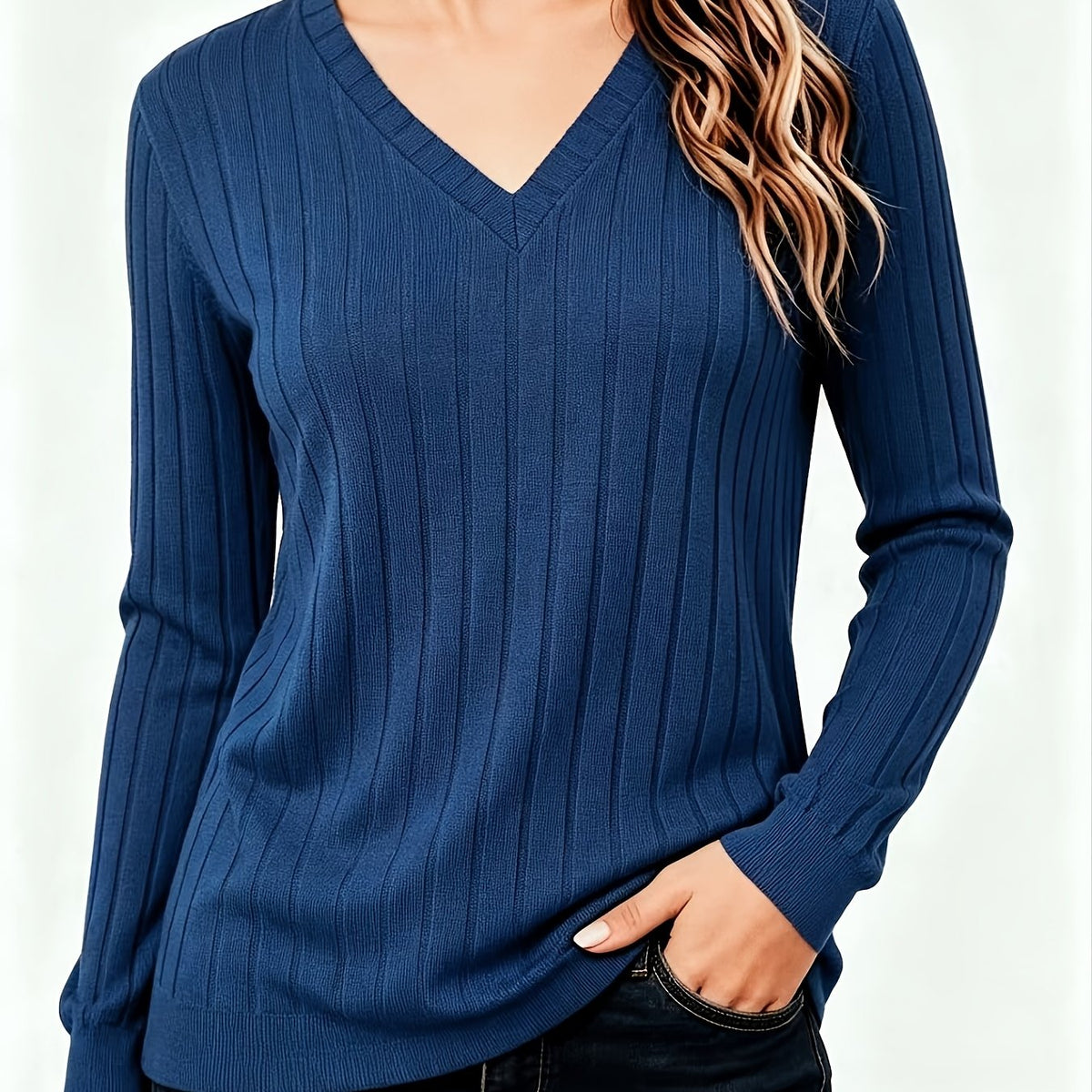 Stina | Gebreid V-hals shirt met medium stretch