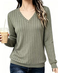 Stina | Gebreid V-hals shirt met medium stretch