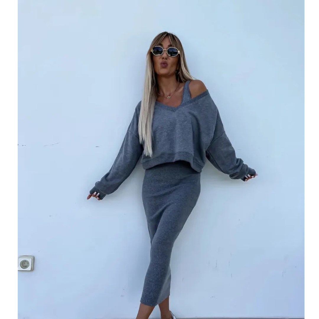 Senna | Set met Cold-Shoulder top &amp; Midi-Rok
