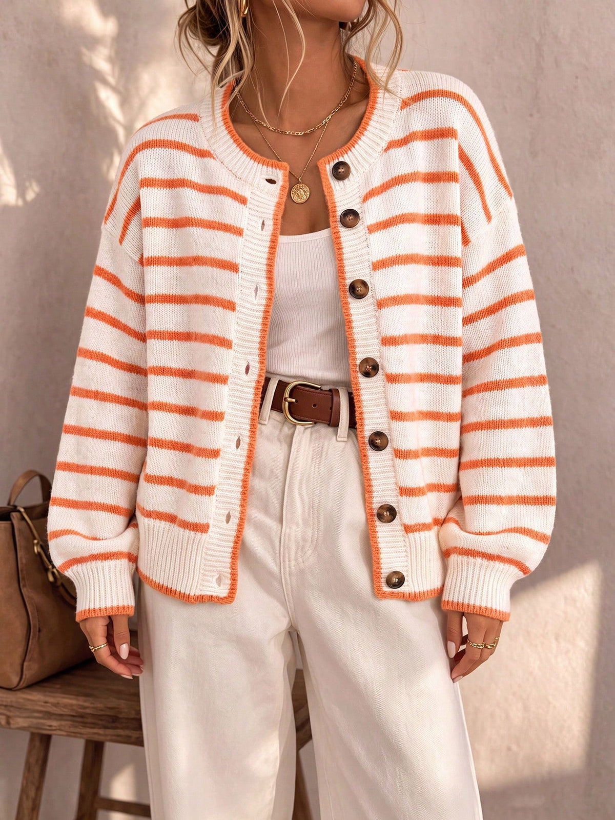 Céliane | Chique gestreepte brei cardigan