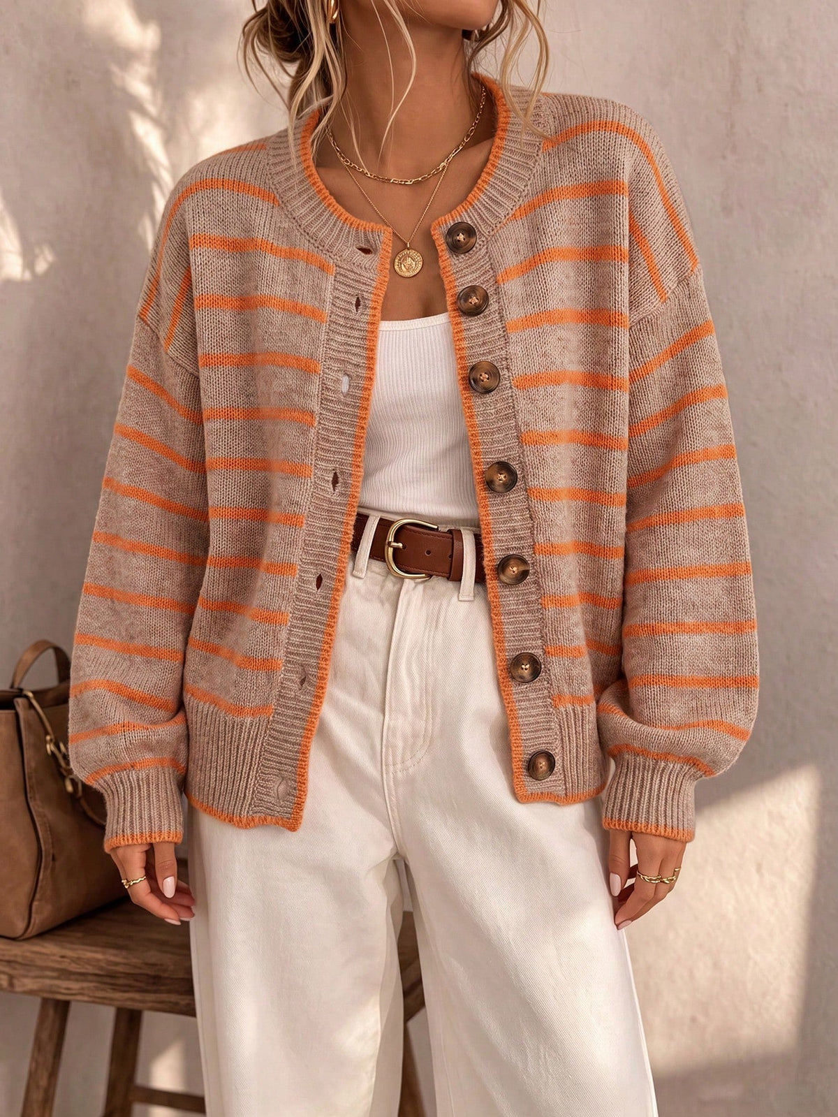 Céliane | Chique gestreepte brei cardigan