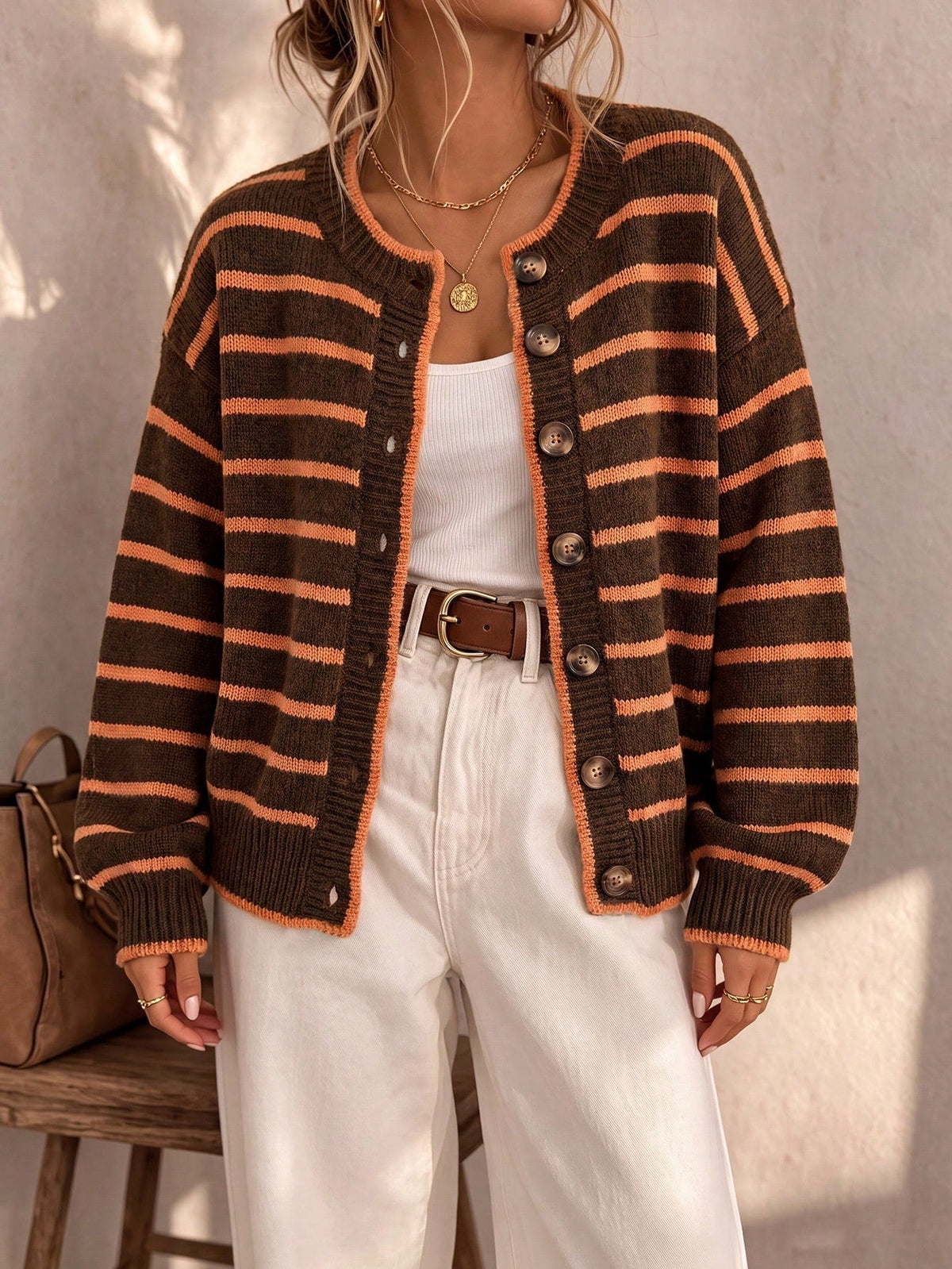 Céliane | Chique gestreepte brei cardigan