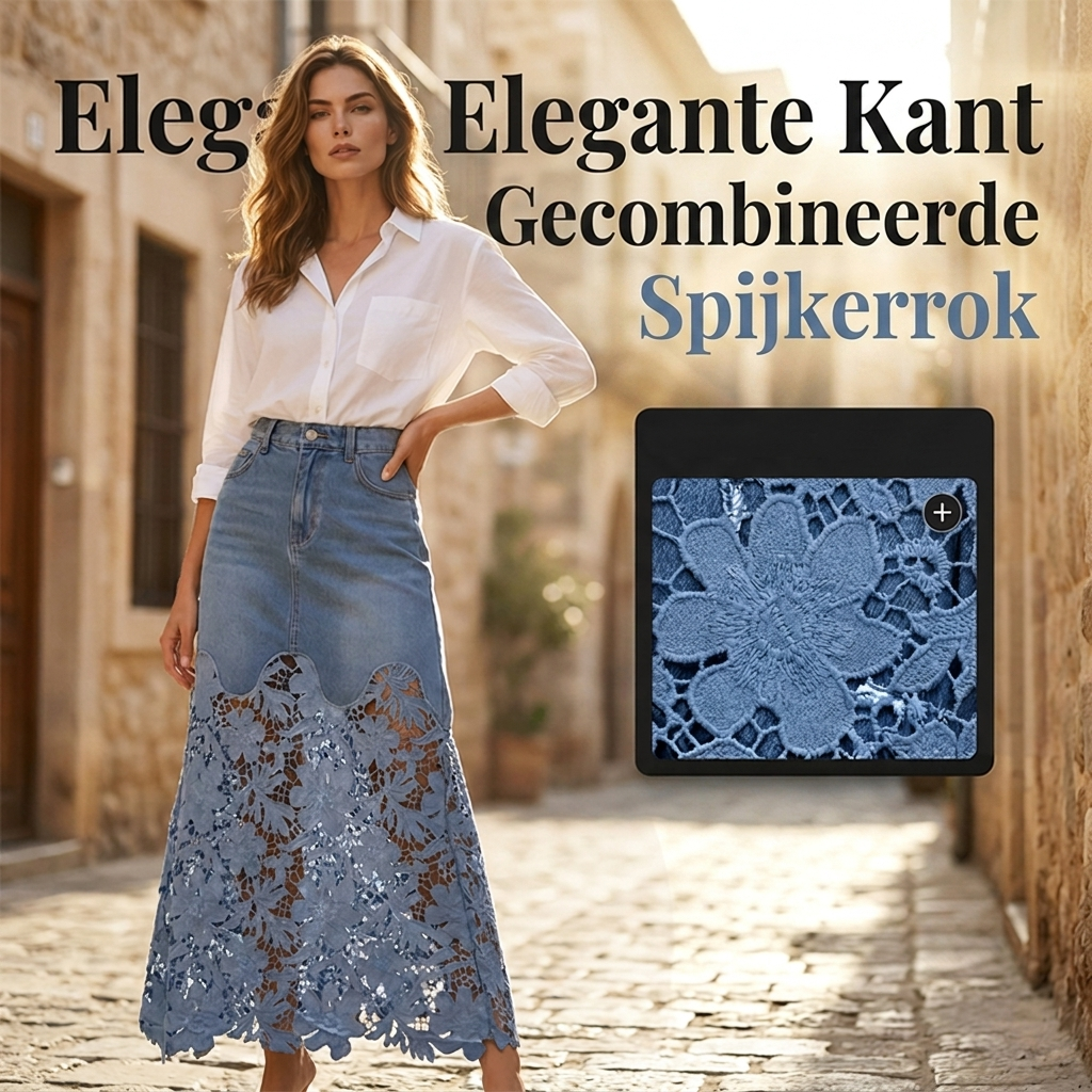 Cyrieke | Denim Rok met Kanten Zoom