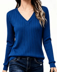 Stina | Gebreid V-hals shirt met medium stretch