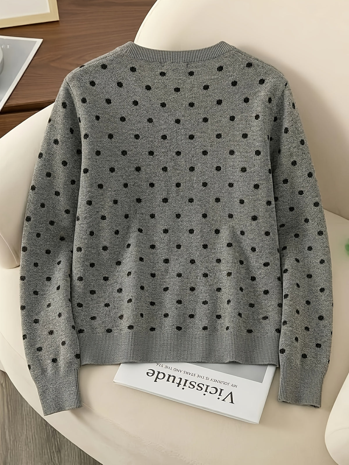 Gesine | Gebreid vest met polkadots en ronde halslijn