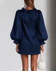 Rimpelige Puff-Mouw Losse Rechte Mini Jurk