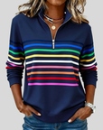 Prismette™ | Kleurrijke Gestreepte Half-Zip Sweatshirt