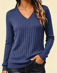 Stina | Gebreid V-hals shirt met medium stretch