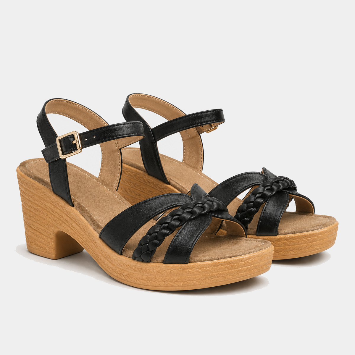 Bewerken – modieuze gevlochten bandjes sandalen met blokhak