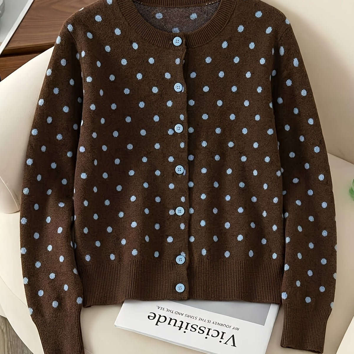 Gesine | Gebreid vest met polkadots en ronde halslijn