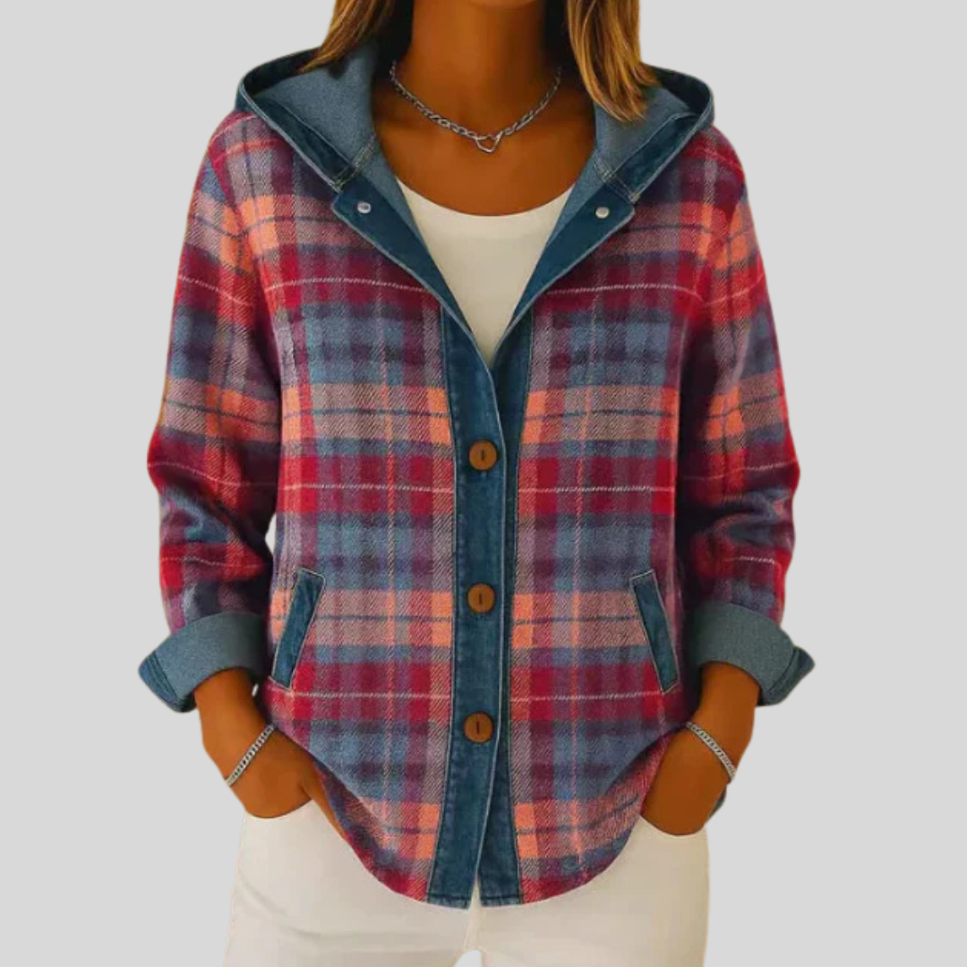 Hildred™ | Geruite Hooded Shacket