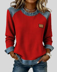 Delancine™ | Patchwork Ontwerp Waffle Sweatshirt