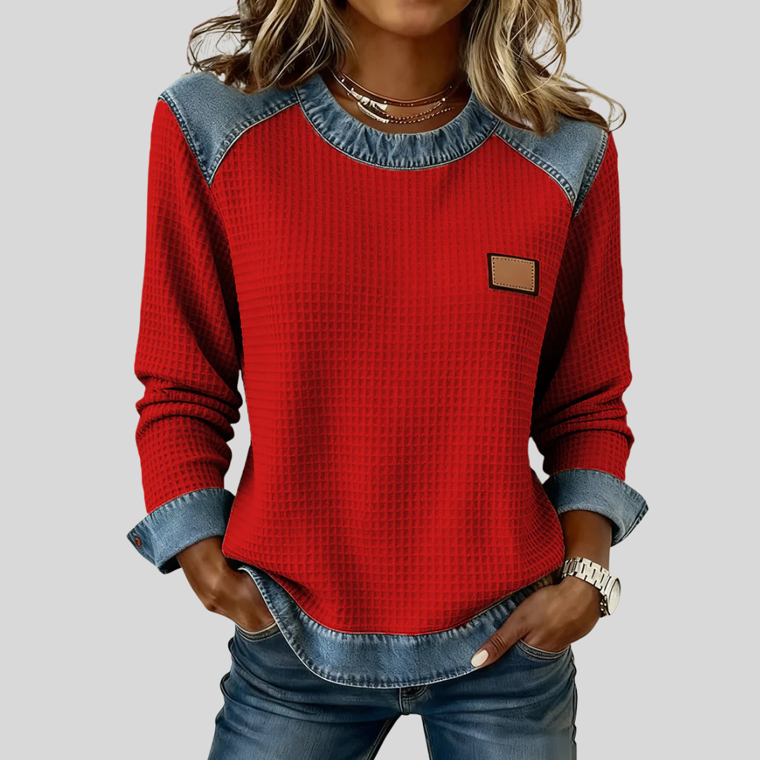 Delancine™ | Patchwork Ontwerp Waffle Sweatshirt