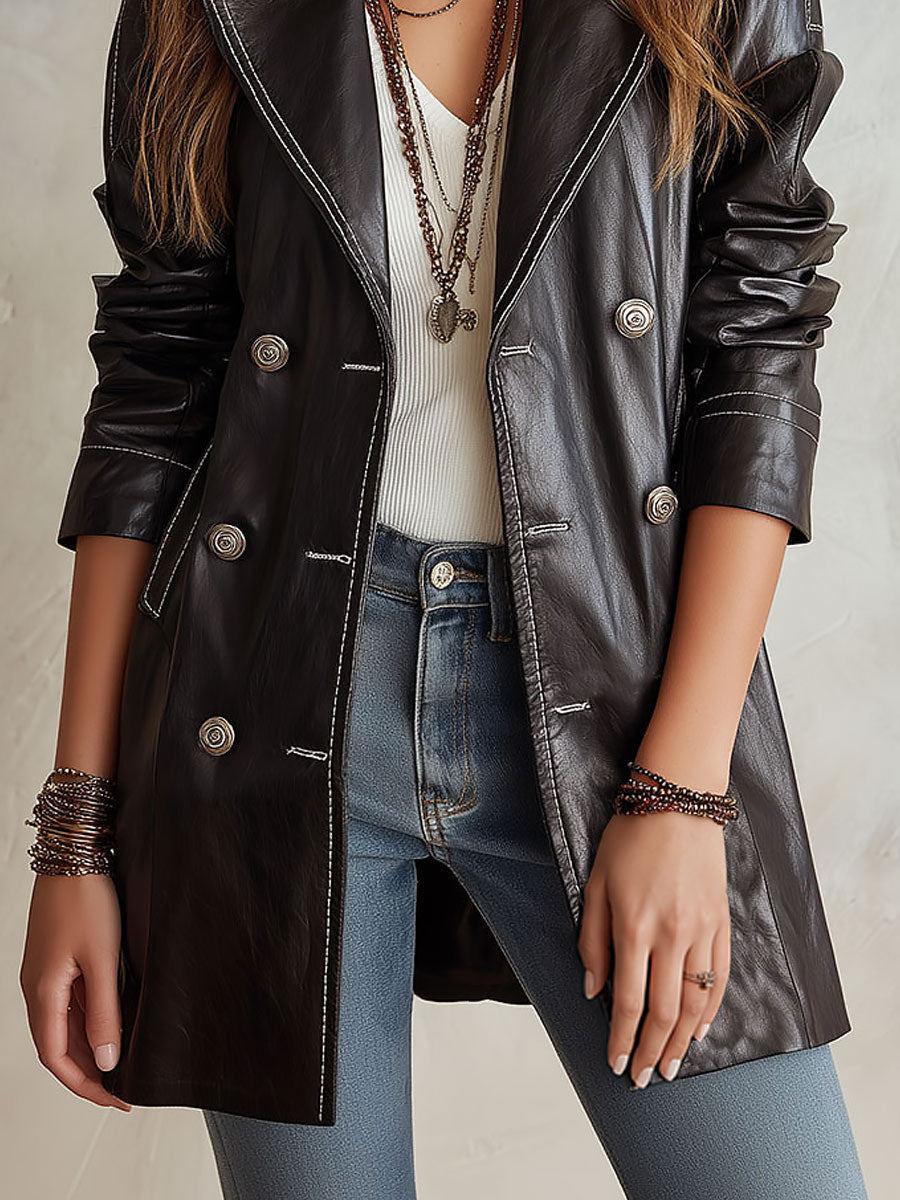 Svea | Vintage-stijl Zwarte Leren Jas