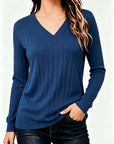 Stina | Gebreid V-hals shirt met medium stretch