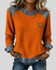 Delancine™ | Patchwork Ontwerp Waffle Sweatshirt