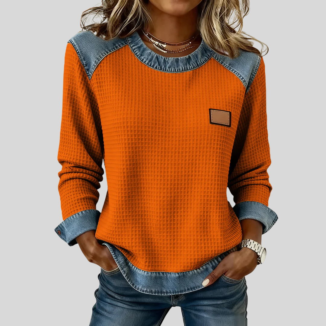 Delancine™ | Patchwork Ontwerp Waffle Sweatshirt