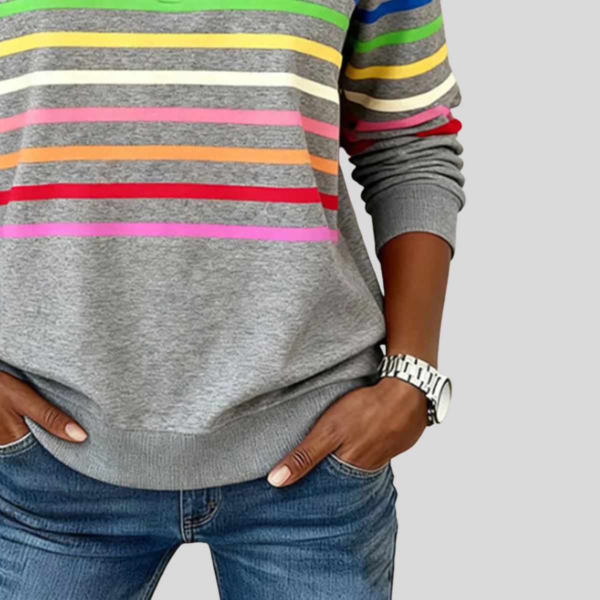 Prismette™ | Kleurrijke Gestreepte Half-Zip Sweatshirt