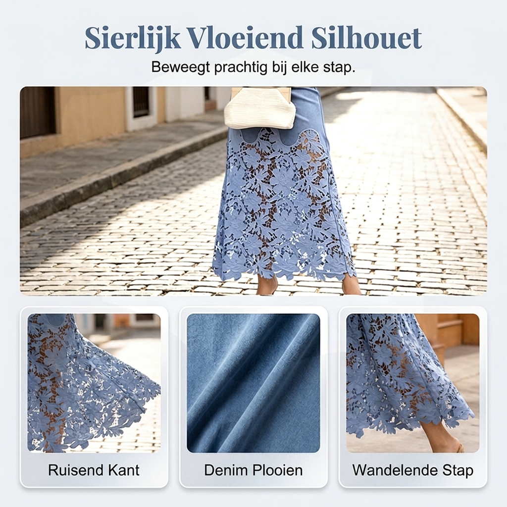 Cyrieke | Denim Rok met Kanten Zoom