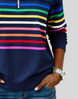 Prismette™ | Kleurrijke Gestreepte Half-Zip Sweatshirt