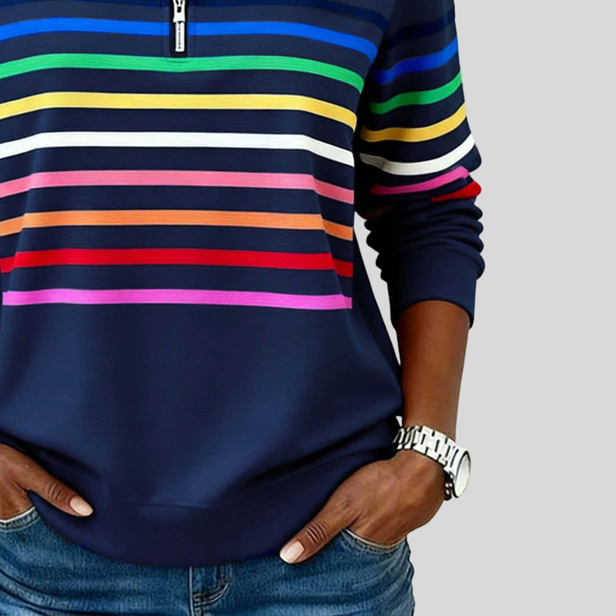 Prismette™ | Kleurrijke Gestreepte Half-Zip Sweatshirt