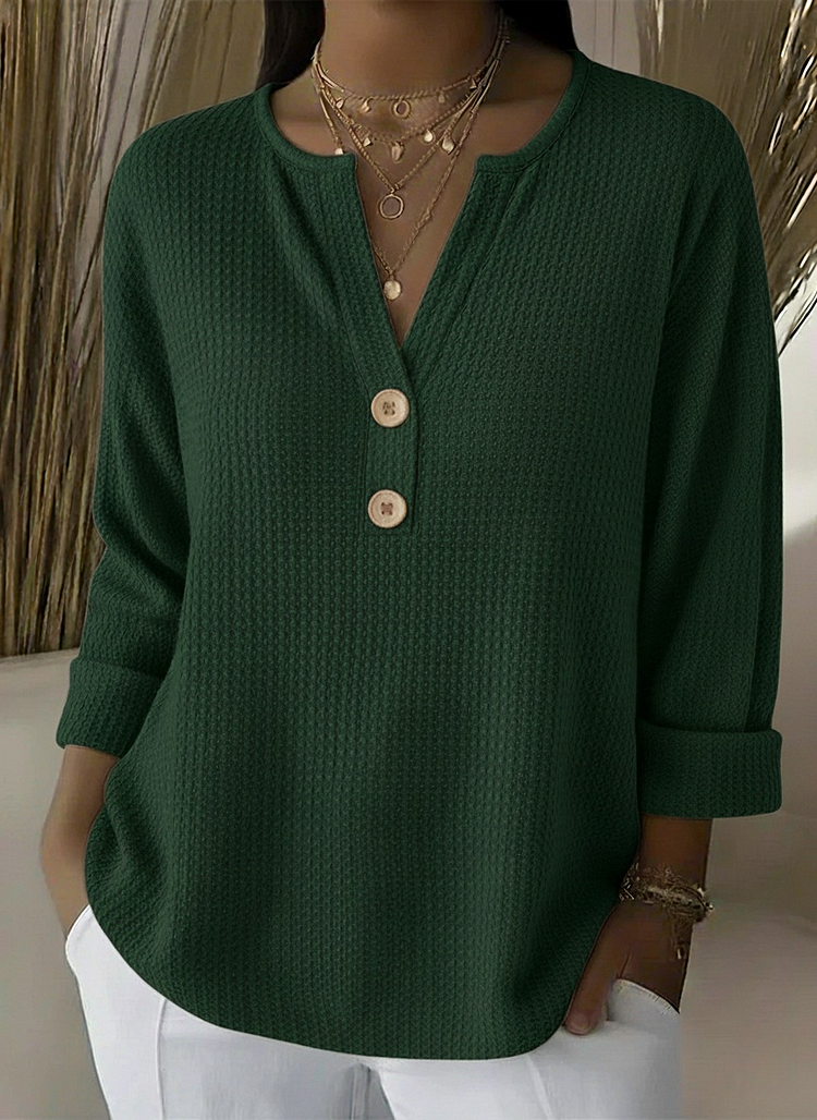 Lucía | T-shirt Henley met Gecoate Textuur en Knopen