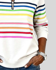 Prismette™ | Kleurrijke Gestreepte Half-Zip Sweatshirt