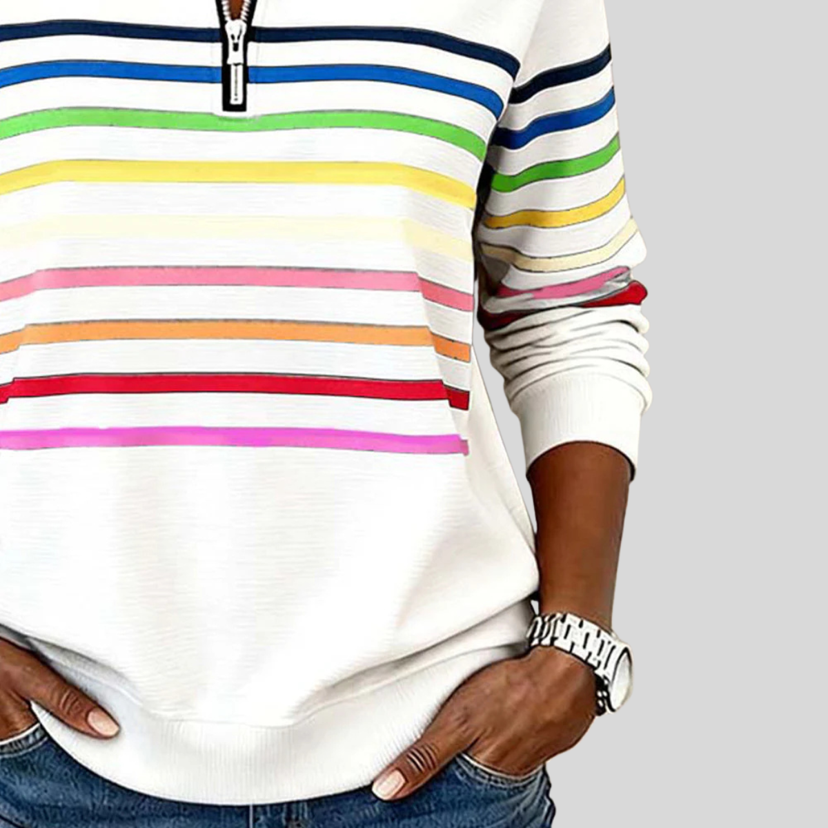 Prismette™ | Kleurrijke Gestreepte Half-Zip Sweatshirt