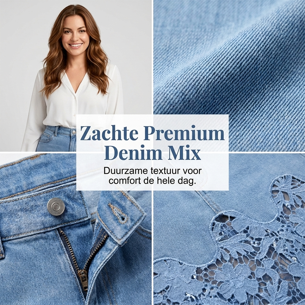 Cyrieke | Denim Rok met Kanten Zoom