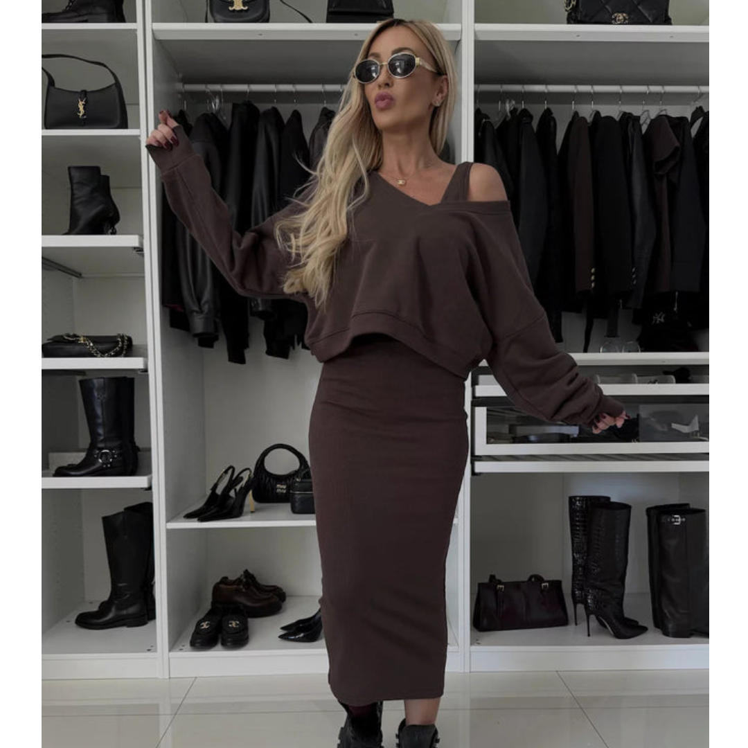 Senna | Set met Cold-Shoulder top &amp; Midi-Rok