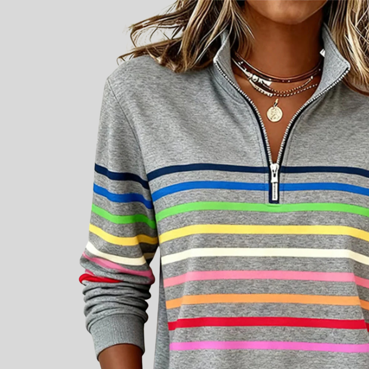 Prismette™ | Kleurrijke Gestreepte Half-Zip Sweatshirt
