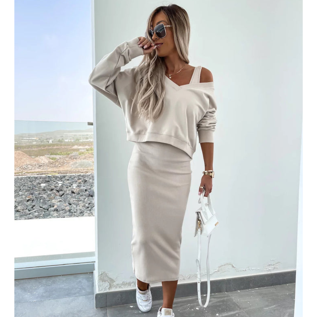 Senna | Set met Cold-Shoulder top &amp; Midi-Rok