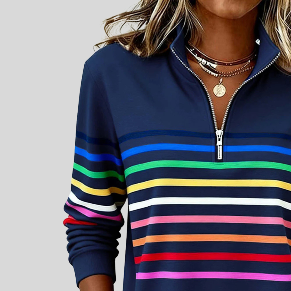 Prismette™ | Kleurrijke Gestreepte Half-Zip Sweatshirt