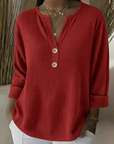 Lucía | T-shirt Henley met Gewafelde Textuur en Knopen