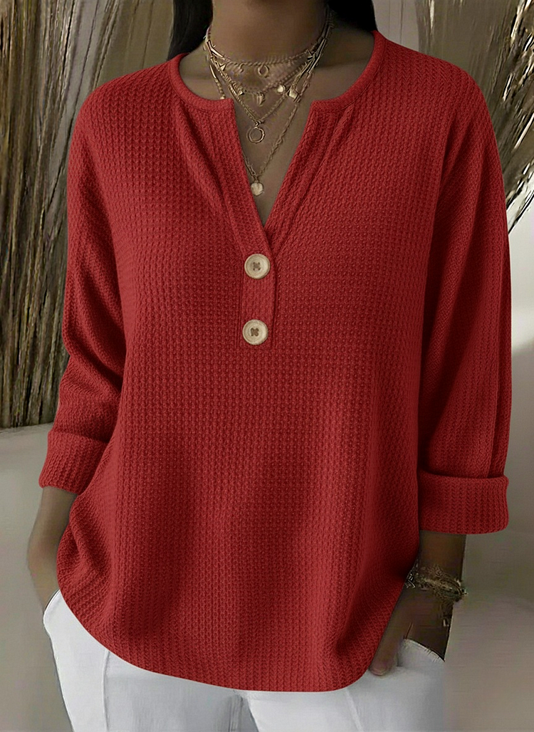 Lucía | T-shirt Henley met Gecoate Textuur en Knopen