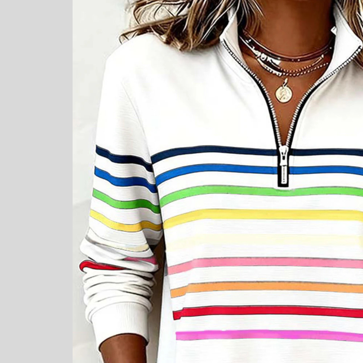 Prismette™ | Kleurrijke Gestreepte Half-Zip Sweatshirt