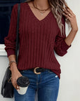 Stina | Gebreid V-hals shirt met medium stretch