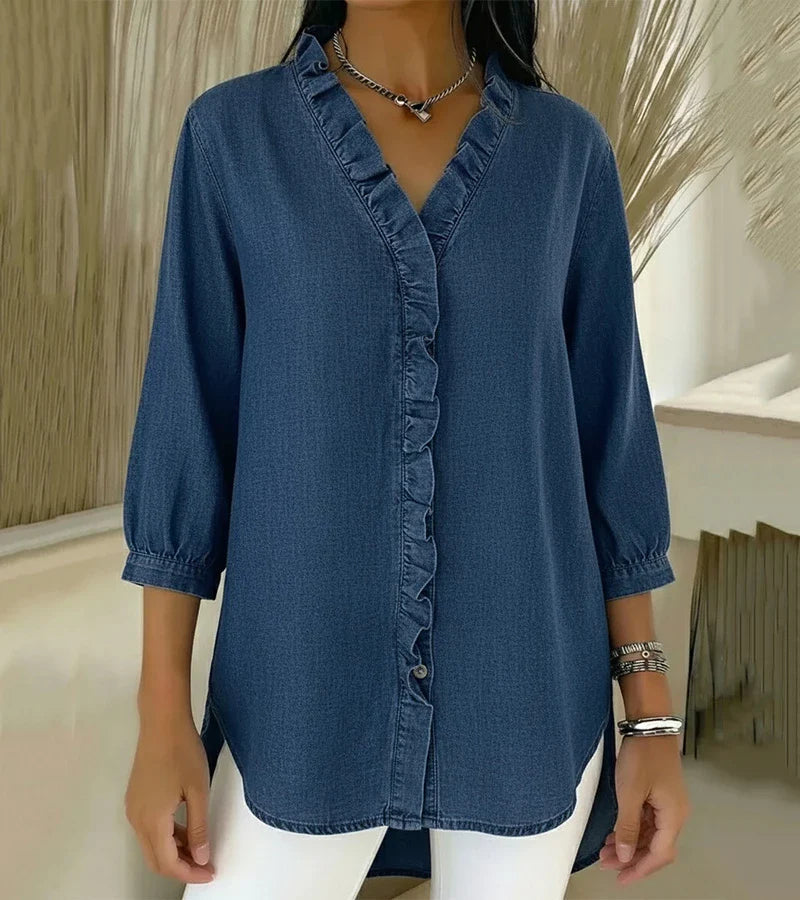 Adel | Blouse met V-hals en rafels