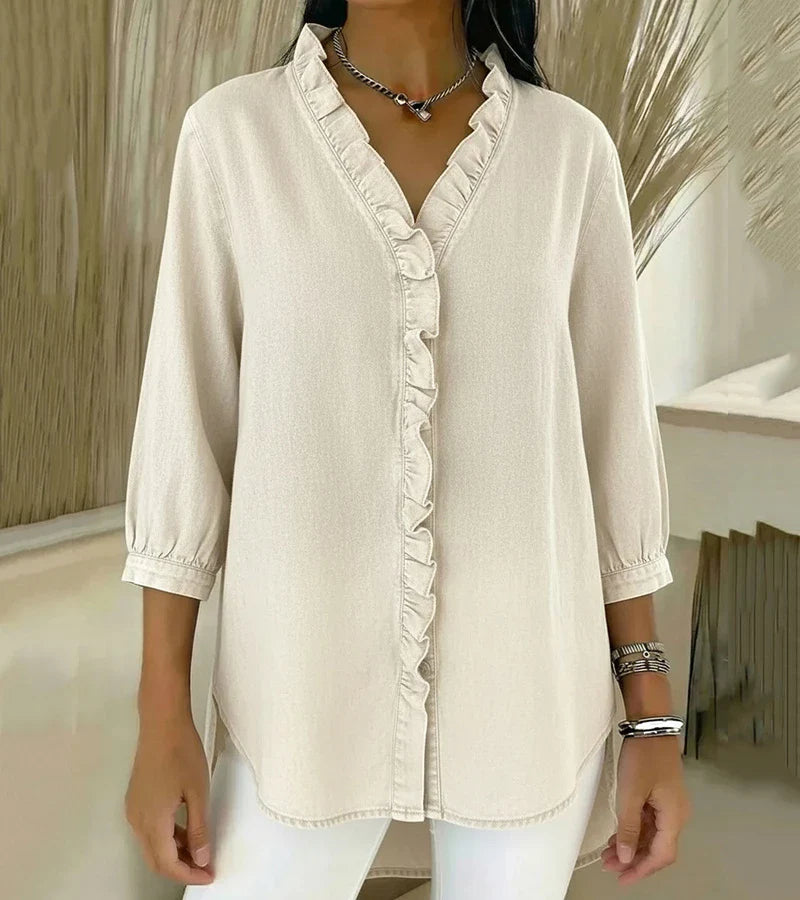 Adel | Blouse met V-hals en rafels