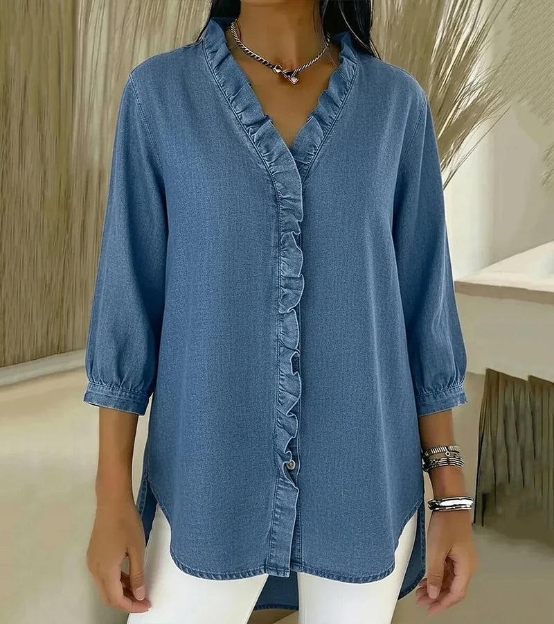 Adel | Blouse met V-hals en rafels