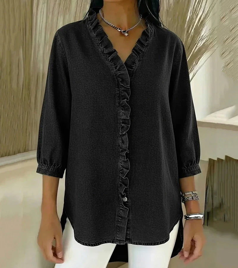 Adel | Blouse met V-hals en rafels
