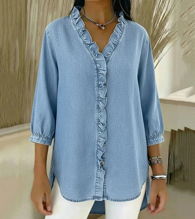 Adel | Blouse met V-hals en rafels