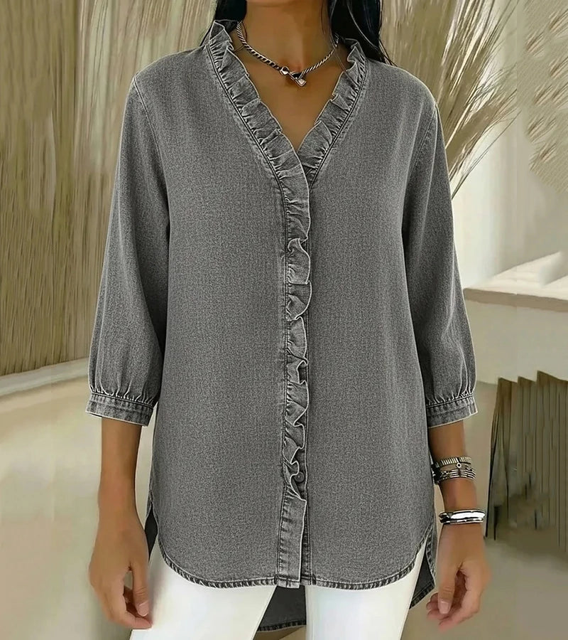 Adel | Blouse met V-hals en rafels