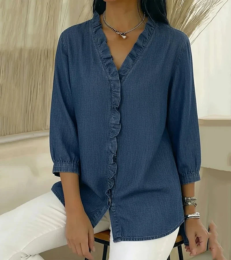 Adel | Blouse met V-hals en rafels