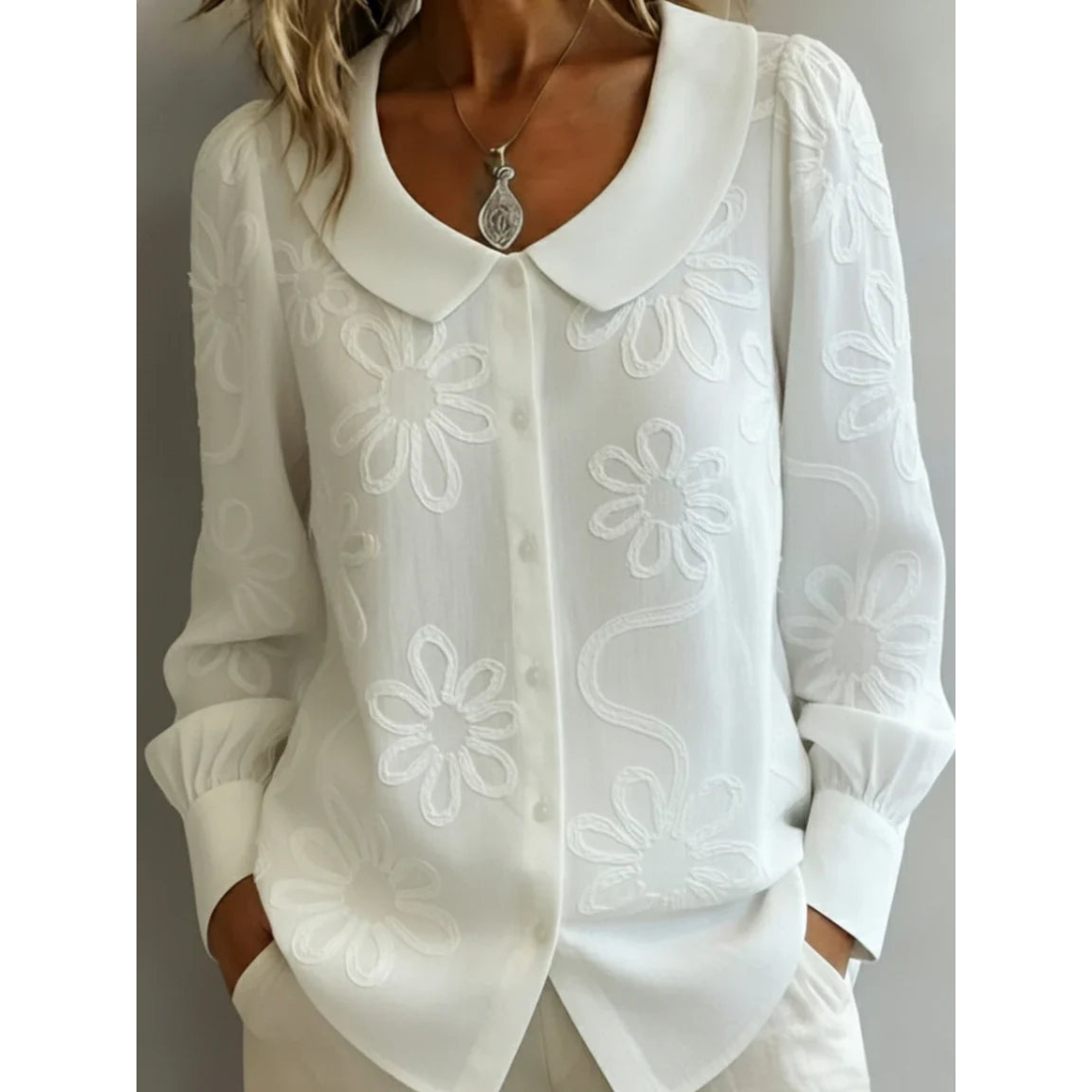 Claudine | Elegante Blouse met Geborduurde Kraag