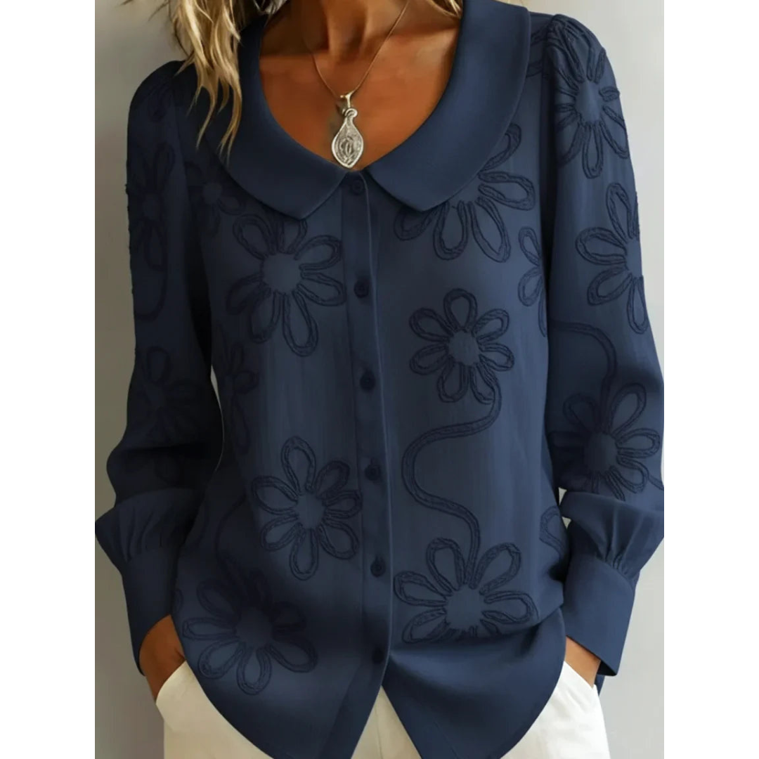 Claudine | Elegante Blouse met Geborduurde Kraag