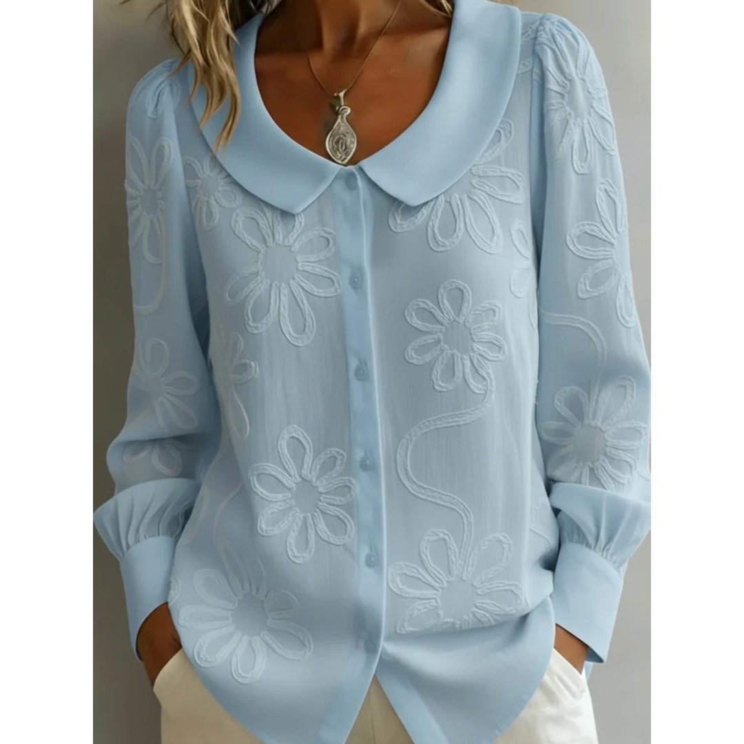 Claudine | Elegante Blouse met Geborduurde Kraag