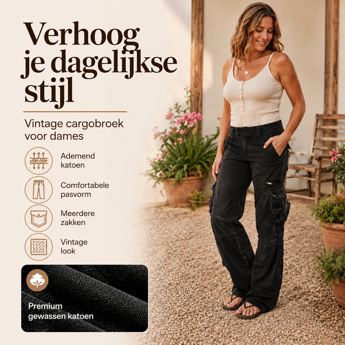 Luisa | Dames Vintage Wijde Cargobroek